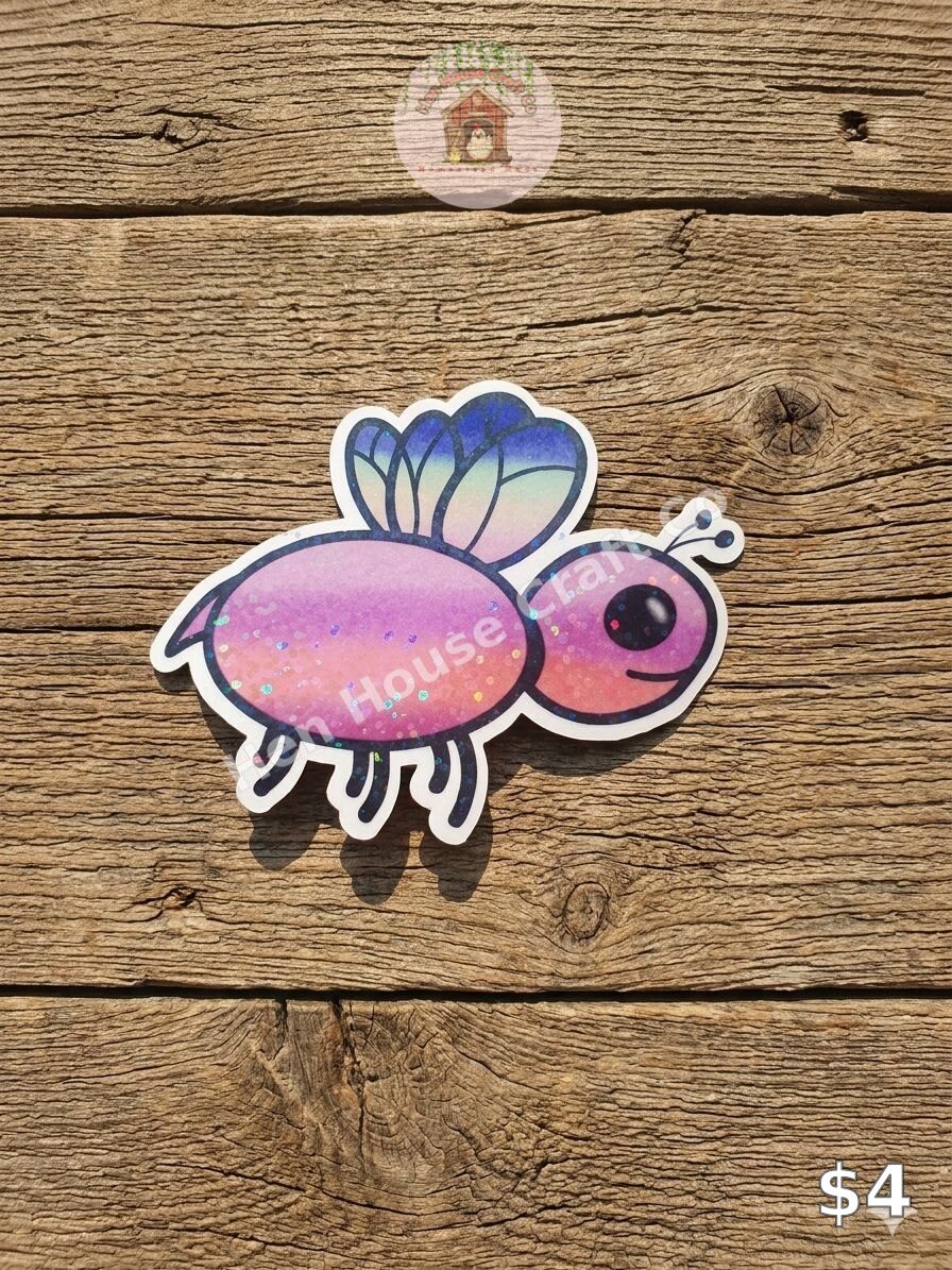 Pink and purple holographic glitter bug sticker