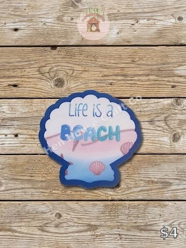 Life is a Beach seashell-shaped sticker