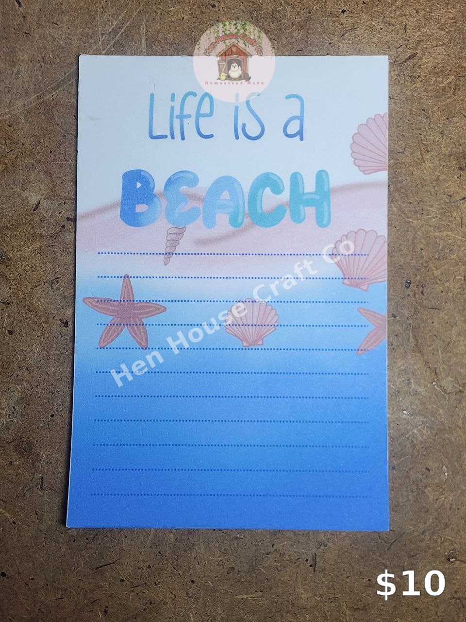 Handmade Life is a Beach personalized notepad